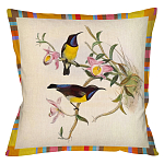 Декоративная подушка бежевая в разноцветную полоску с изображением птиц и цветов Blooming Birds Colorful Cushion варинант исполнения - 11 | Loft Concept в Брянске