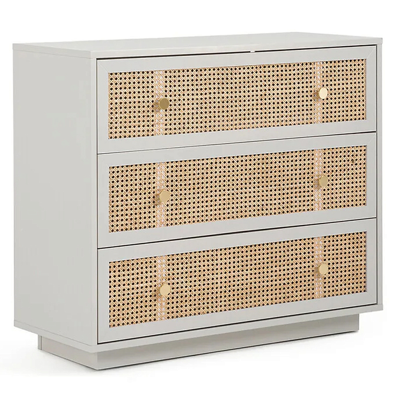 Комод с тремя ящиками Tomio Wicker Furniture Светло-серый Древесина Латунь Комод с тремя ящиками Tomio Wicker Furniture Светло-серый Древесина Латунь в Брянске | Loft Concept