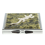 Зеркало двухстороннее квадратное из натурального камня Змеевик с декоративной вставкой в виде ящерицы Silver Stone Mirrors варинант исполнения - 2 | Loft Concept в Брянске