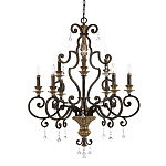 Люстра с подвесками из прозрачного стекла на кованом каркасе бронзового цвета в классическом стиле Quoizel варинант исполнения - 1 | Loft Concept в Брянске