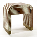 Тумбочка прикроватная с ящиком Tofino Stripes Bone Inlay Bedside Beige варинант исполнения - 2 | Loft Concept в Брянске