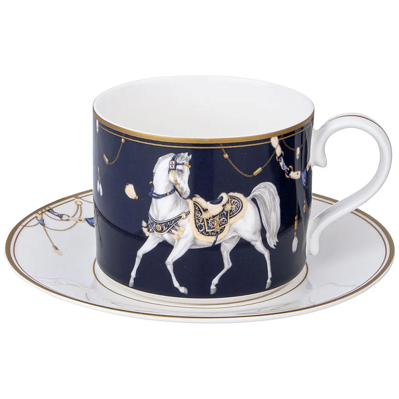 Чайная пара из фарфора с изображением лошади 300 мл Porcelain Horse Set Белый Синий Золотой Чайная пара из фарфора с изображением лошади 300 мл Porcelain Horse Set Белый Синий Золотой в Брянске | Loft Concept