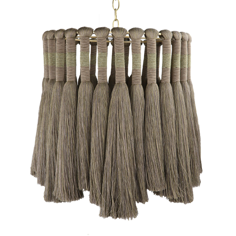 Подвесной светильник круглый плетеный с бахромой Braided Bundle of Ears Бежевый в Брянске | Loft Concept 