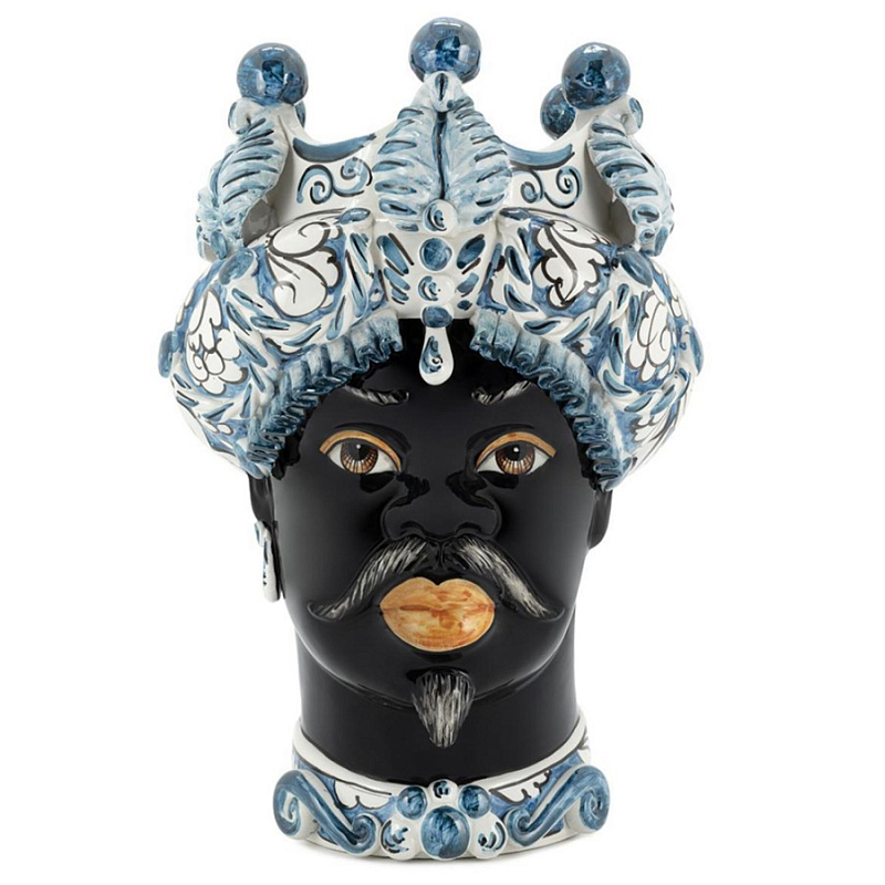 Ваза Ваза Vase Moro Man Medium Leaves Blue Черный Голубой Белый Ваза Ваза Vase Moro Man Medium Leaves Blue Черный Голубой Белый в Брянске | Loft Concept