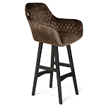 Барный стул со спинкой и подлокотниками на 4-х черных ножках Douglas Rhombus Коричневый Велюр варинант исполнения - 1 | Loft Concept в Брянске