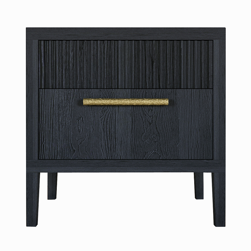Прикроватная Тумбочка Primo с двумя ящиками Черный дуб Черный Золотой в Брянске | Loft Concept 