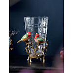 Ваза стеклянная прозрачная с бронзовым основанием в виде ветвей и фарфоровыми птичками Eden Garden варинант исполнения - 3 | Loft Concept в Брянске