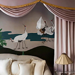 Обои ручная роспись Tsuro Cranes Original colourway on Tarnished Silver gilded paper варинант исполнения - 2 | Loft Concept в Брянске