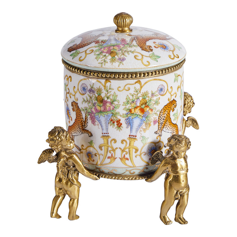 Шкатулка на ангелах из фарфора с бронзовыми элементам Eden Garden Бронза Мульти в Брянске | Loft Concept 