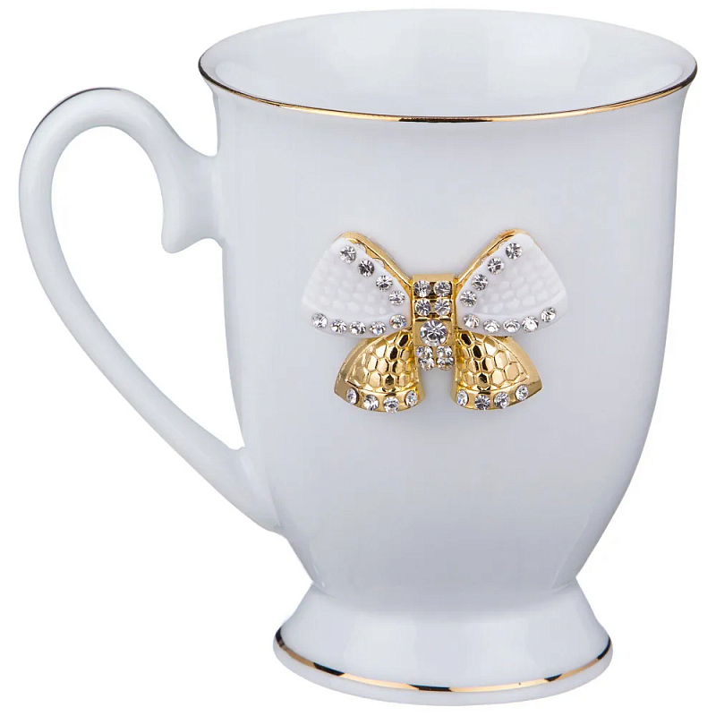 Кружка из фарфора белая со стразами 300 мл Shine Porcelain Белый Золотой Кружка из фарфора белая со стразами 300 мл Shine Porcelain Белый Золотой в Брянске | Loft Concept