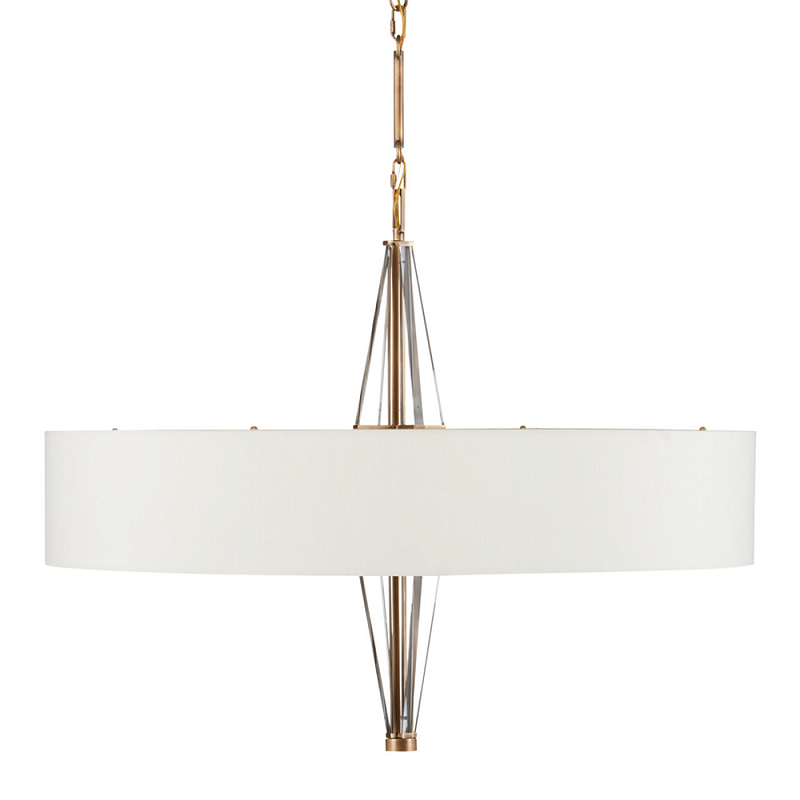 Люстра круглая с белым тканевым абажуром  White Light Diffuser Латунь Прозрачный Белый в Брянске | Loft Concept 