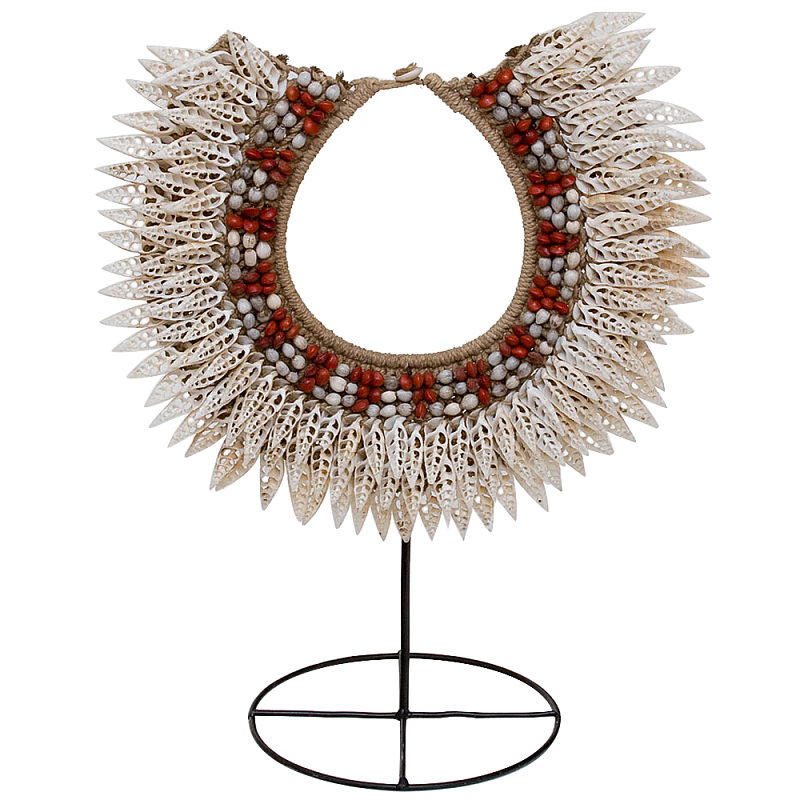 Этническое ожерелье из ракушек на подставке Ethnic Necklace Sharp Lacy Shells Белый Красный Бежевый Коричневый в Брянске | Loft Concept 