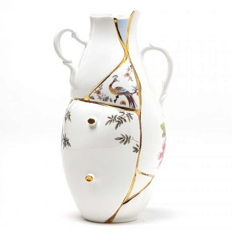 Ваза Seletti Kintsugi high Белый Золотой Ваза Seletti Kintsugi high Белый Золотой в Брянске | Loft Concept