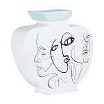 Ваза плоская белая с абстрактными черными линиями в форме лиц Faces of Imagination варинант исполнения - 1 | Loft Concept в Брянске