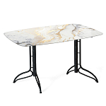 Обеденный стол с прямоугольной столешницей из стекла на черных металлических ножках White Marble варинант исполнения - 1 | Loft Concept в Брянске
