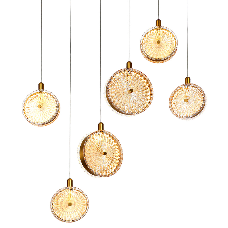 Подвесной светильник с плафонами из рельефного стекла Peony Glass Bronze Six Прозрачный Бронза Черный Подвесной светильник с плафонами из рельефного стекла Peony Glass Bronze Six Прозрачный Бронза Черный в Брянске | Loft Concept