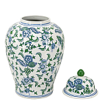 Ваза с крышкой и зелено-голубым цветочным узором на белом фоне Blue & White Ornament варинант исполнения - 2 | Loft Concept в Брянске