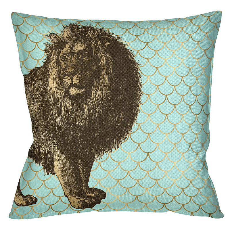 Подушка Safari light blue lion Бирюзовый Глянцевое золото Подушка Safari light blue lion Бирюзовый Глянцевое золото в Брянске | Loft Concept