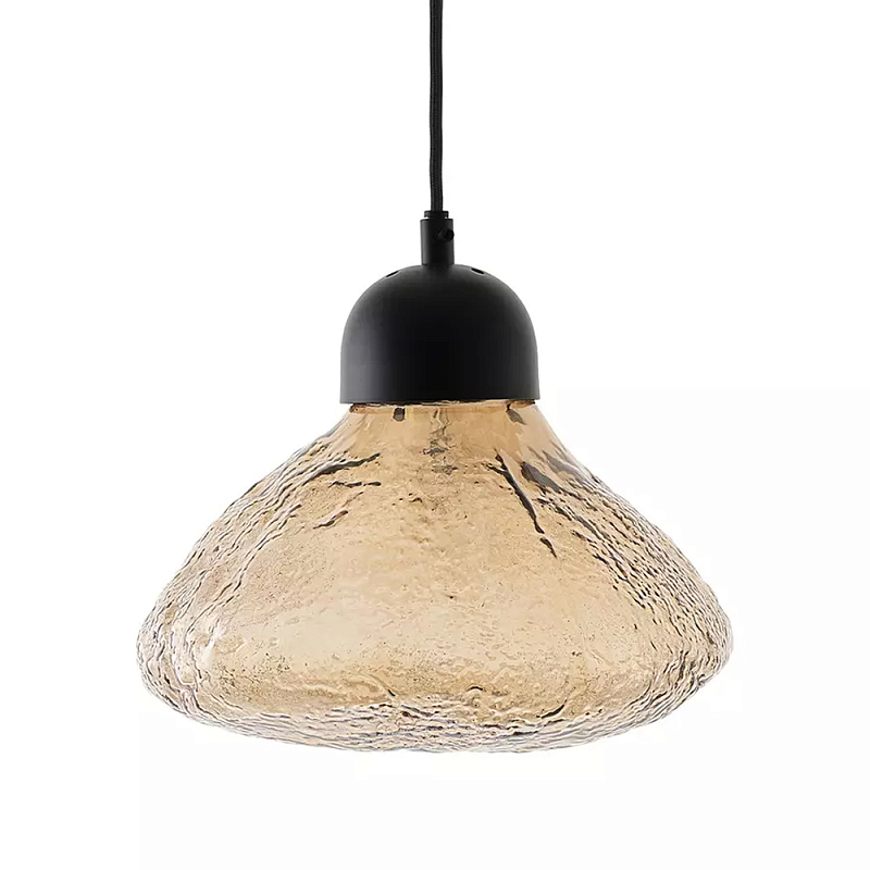 Подвесной светильник с янтарным фактурным плафоном Lamp with Frozen Glass Effect Янтарный Черный Подвесной светильник с янтарным фактурным плафоном Lamp with Frozen Glass Effect Янтарный Черный в Брянске | Loft Concept