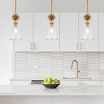 Подвесной светильник золотого цвета с колоколообразным стеклянным плафоном и декоративным элементом Elstead Lighting варинант исполнения - 9 | Loft Concept в Брянске