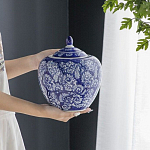 Ваза округлой формы с синей росписью и цветочным узором Blue & White Ornament варинант исполнения - 4 | Loft Concept в Брянске