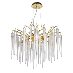 Люстра золотого цвета с декоративными ветками и длинными прозрачными стеклянными подвесами в форме сосулек Droplet Chandelier варинант исполнения - 2 | Loft Concept в Брянске