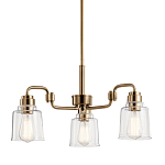 Люстра цвета латунь с 3-мя прозрачными стеклянными плафонами Kichler варинант исполнения - 1 | Loft Concept в Брянске