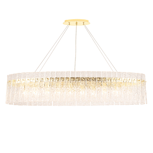 Люстра подвесная овальная с рельефными стеклянными панелями и золотым металлическим каркасом Textured Glass Chandelier