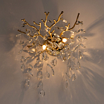 Бра золотого цвета с декоративными ветвями и прозрачными подвесками в форме листьев Droplet Chandelier варинант исполнения - 2 | Loft Concept в Брянске