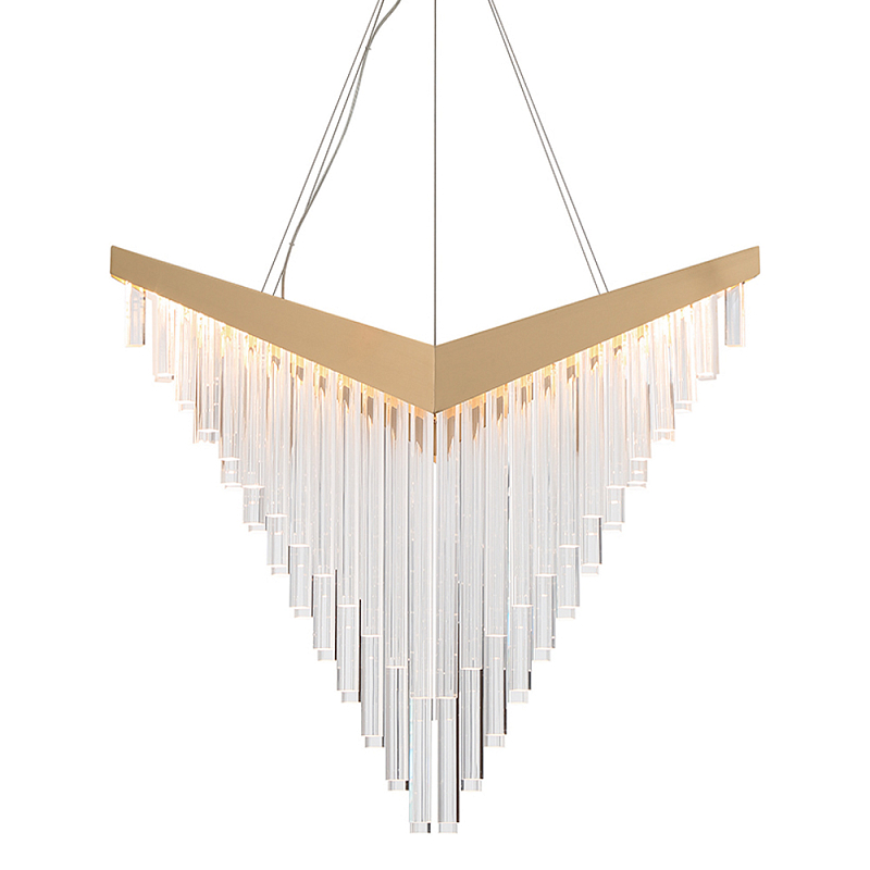 Люстра золотого цвета в форме галочки с каскадом длинных прозрачных трубок Eurofase матовое золото Прозрачный в Брянске | Loft Concept 