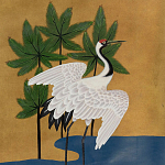 Обои ручная роспись Tsuro Cranes Original colourway on Gold Bullion gilded silk варинант исполнения - 1 | Loft Concept в Брянске