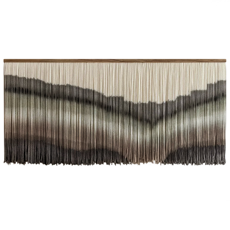 Пейзаж из нитей Макраме Wall decor Black and White Landscape Серый Молочный Черный в Брянске | Loft Concept 