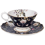 Чайный набор из фарфора темно-синий с рисунком цветов на 6 персон 12 предметов 280 мл Garden Whisper Porcelain Set  варинант исполнения - 4 | Loft Concept в Брянске