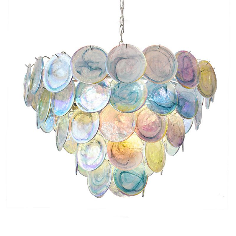 Люстра с каскадом из круглых разноцветных стеклянных дисков Mother of Pearl Iridescence Мульти Хром Люстра с каскадом из круглых разноцветных стеклянных дисков Mother of Pearl Iridescence Мульти Хром в Брянске | Loft Concept