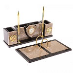 Настольный письменный набор из бежевого мрамора с часами и гербом Marble Accessory варинант исполнения - 2 | Loft Concept в Брянске