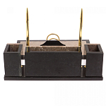 Настольный письменный набор из бежевого мрамора с часами и гербом Marble Accessory варинант исполнения - 3 | Loft Concept в Брянске