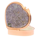 Таблетница карманная в форме сердца с 3-мя отделениями с зеркалом и накладкой из натурального камня Лепидолит Red Gold Stone Pillboxes варинант исполнения - 2 | Loft Concept в Брянске