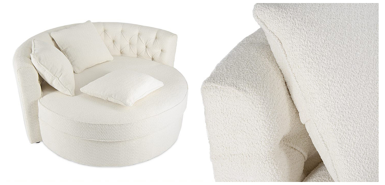 Кушетка круглая с обивкой из ткани букле Milky Boucle Chair Белая Кушетка круглая с обивкой из ткани букле Milky Boucle Chair Белая - Loft-Concept в Брянске