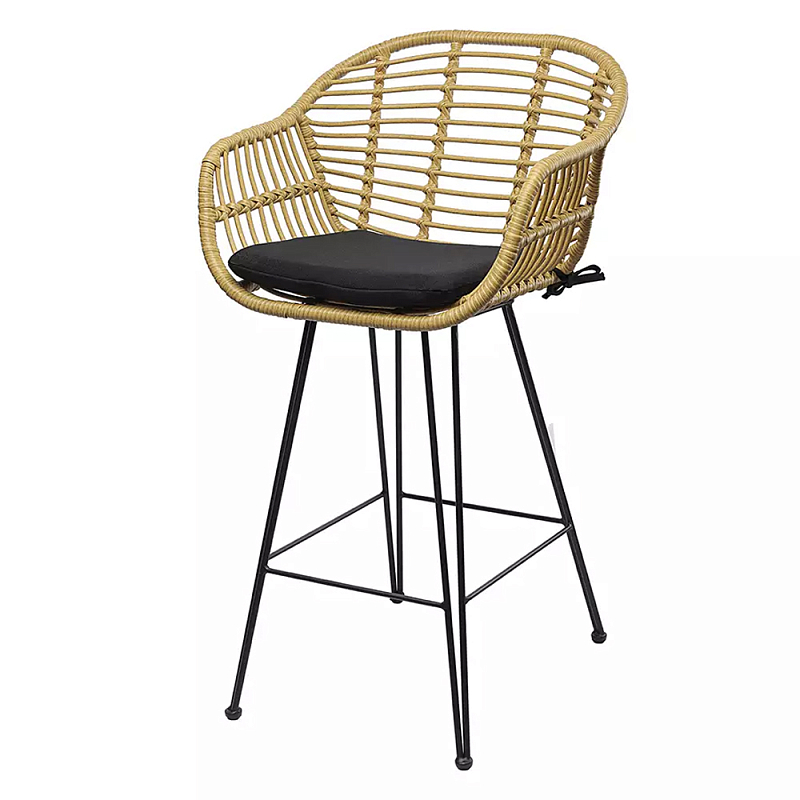 Стул полубарный с ротанговым плетением Half Bar Chair with Wicker Черный Бежевый Стул полубарный с ротанговым плетением Half Bar Chair with Wicker Черный Бежевый в Брянске | Loft Concept