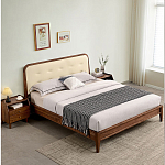 Кровать двуспальная с каркасом из дерева и мягким изголовьем Moon Walnut Bed варинант исполнения - 8 | Loft Concept в Брянске