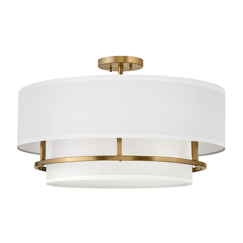 Потолочный светильник с двухслойным белым текстильным абажуром Hinkley Латунь Белый Никель в Брянске | Loft Concept 
