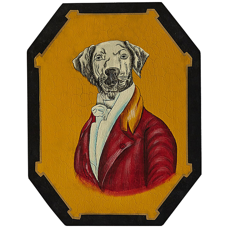 Картина в раме Chinoiserie Grey Dog Yellow Portrait Желтый Красный Белый Черный Мульти Картина в раме Chinoiserie Grey Dog Yellow Portrait Желтый Красный Белый Черный Мульти в Брянске | Loft Concept