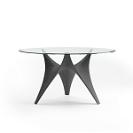 Дизайнерский круглый обеденный стол стеклянный с фигурным подстольем из цемента ARC Dining Table варинант исполнения - 8 | Loft Concept в Брянске