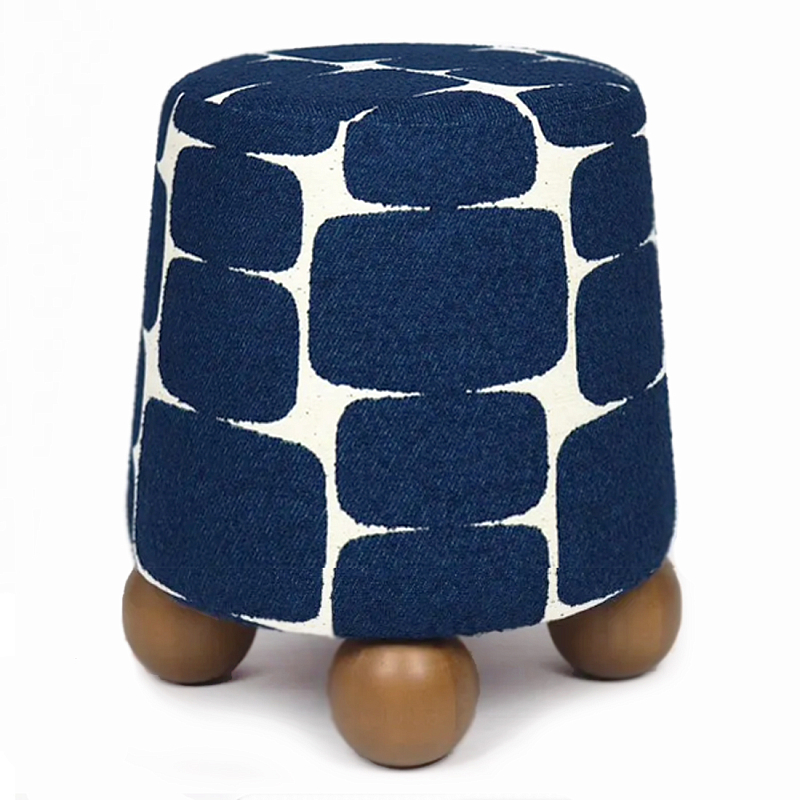 Пуф Wakonda с Круглыми  ножками Синий орнамент  Белый Темно-синий Коричневый в Брянске | Loft Concept 