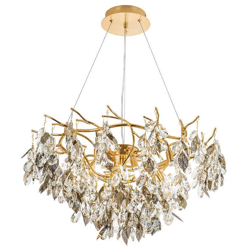 Люстра с хрустальными подвесками и металлическими в виде листьев Fairytree Light Chandelier 9 Золотой Прозрачный Люстра с хрустальными подвесками и металлическими в виде листьев Fairytree Light Chandelier 9 Золотой Прозрачный в Брянске | Loft Concept