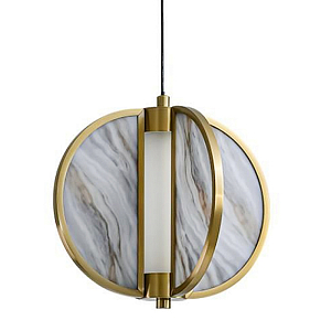 Подвесной светильник с круглым плафоном из искусственного алебастра в бронзовой оправе Marbella
