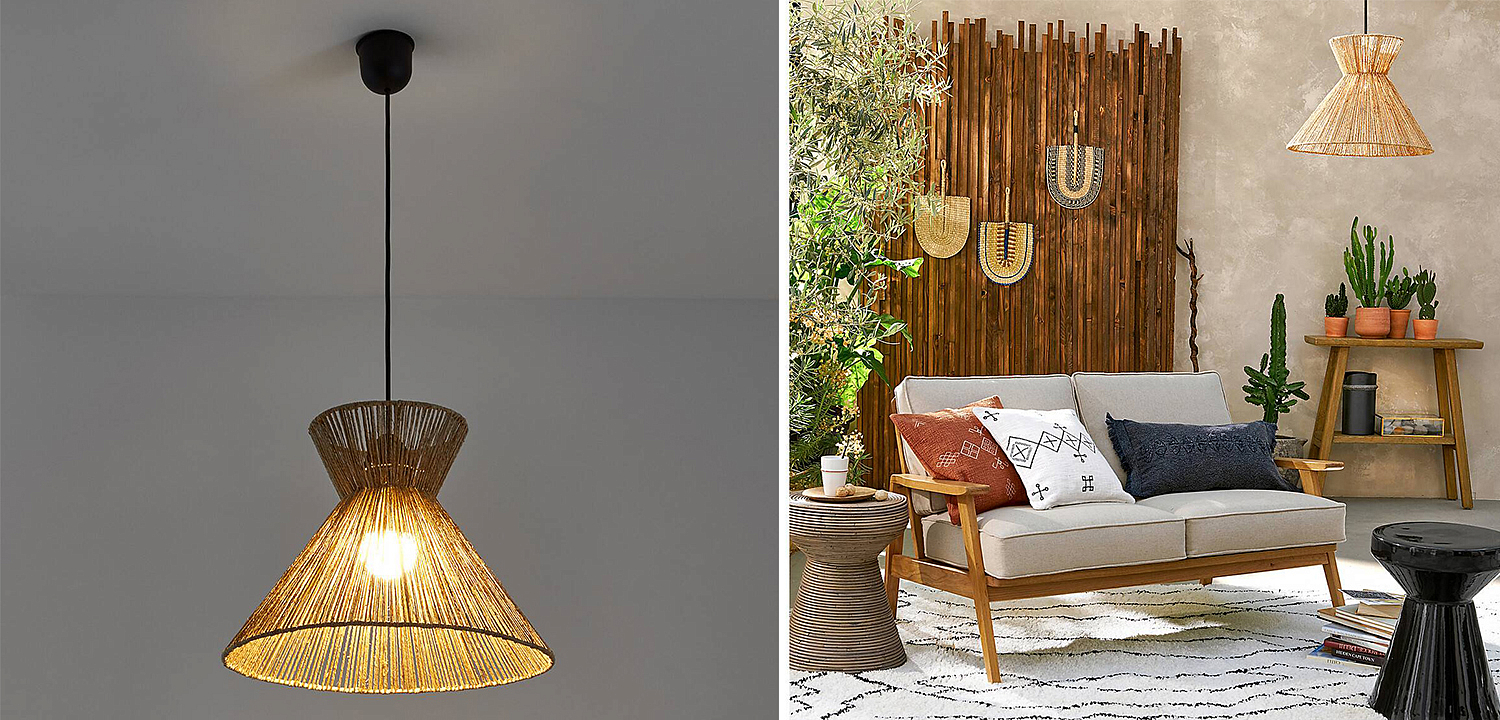 Подвесной светильник Signe Wicker Hemp Beige Horn Подвесной светильник Signe Wicker Hemp Beige Horn - Loft-Concept в Брянске