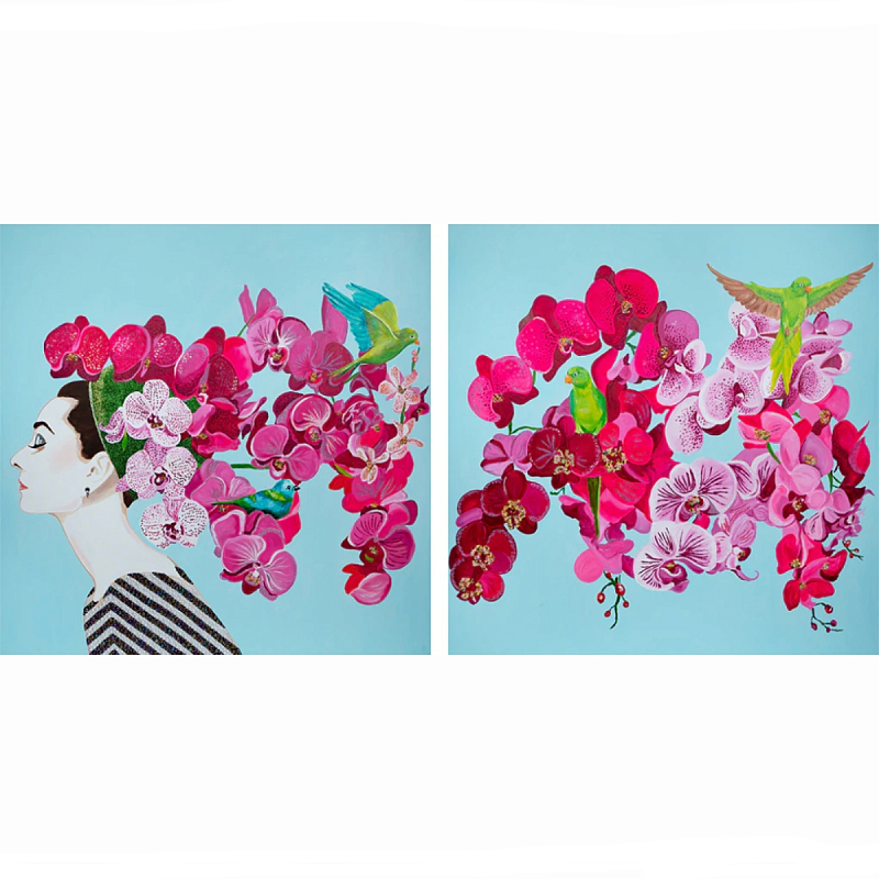 Картина Audrey Diptych With Orchids and Parrots Мульти Картина Audrey Diptych With Orchids and Parrots Мульти в Брянске | Loft Concept