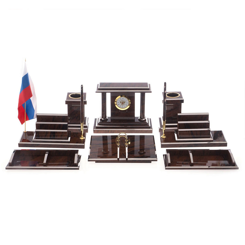 Настольный письменный набор из природного камня обсидиана Team leader Коричневый Бронза в Брянске | Loft Concept 