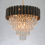 Люстра из черного металла с многоярусными подвесками из прозрачного хрусталя на золотой цепи Empire Black Chandelier Crystal варинант исполнения - 3 | Loft Concept в Брянске
